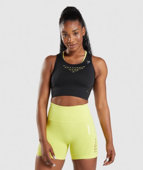 Women's Gymshark Energy Seamless Cropped Tops Black | NZ 4FGJBM